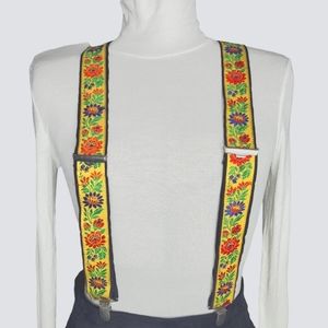 Vintage yellow, green and orange floral suspenders